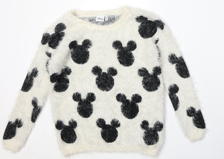 Disney Womens Beige Round Neck Geometric Nylon Pullover Jumper Size 6 - Mickey Mouse