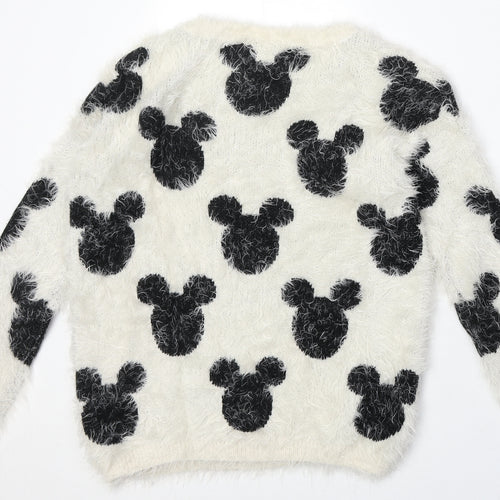 Disney Womens Beige Round Neck Geometric Nylon Pullover Jumper Size 6 - Mickey Mouse