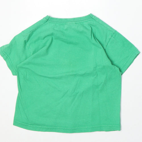 Fruit of the Loom Boys Green 100% Cotton Basic T-Shirt Size 3-4 Years Round Neck Pullover - Bus