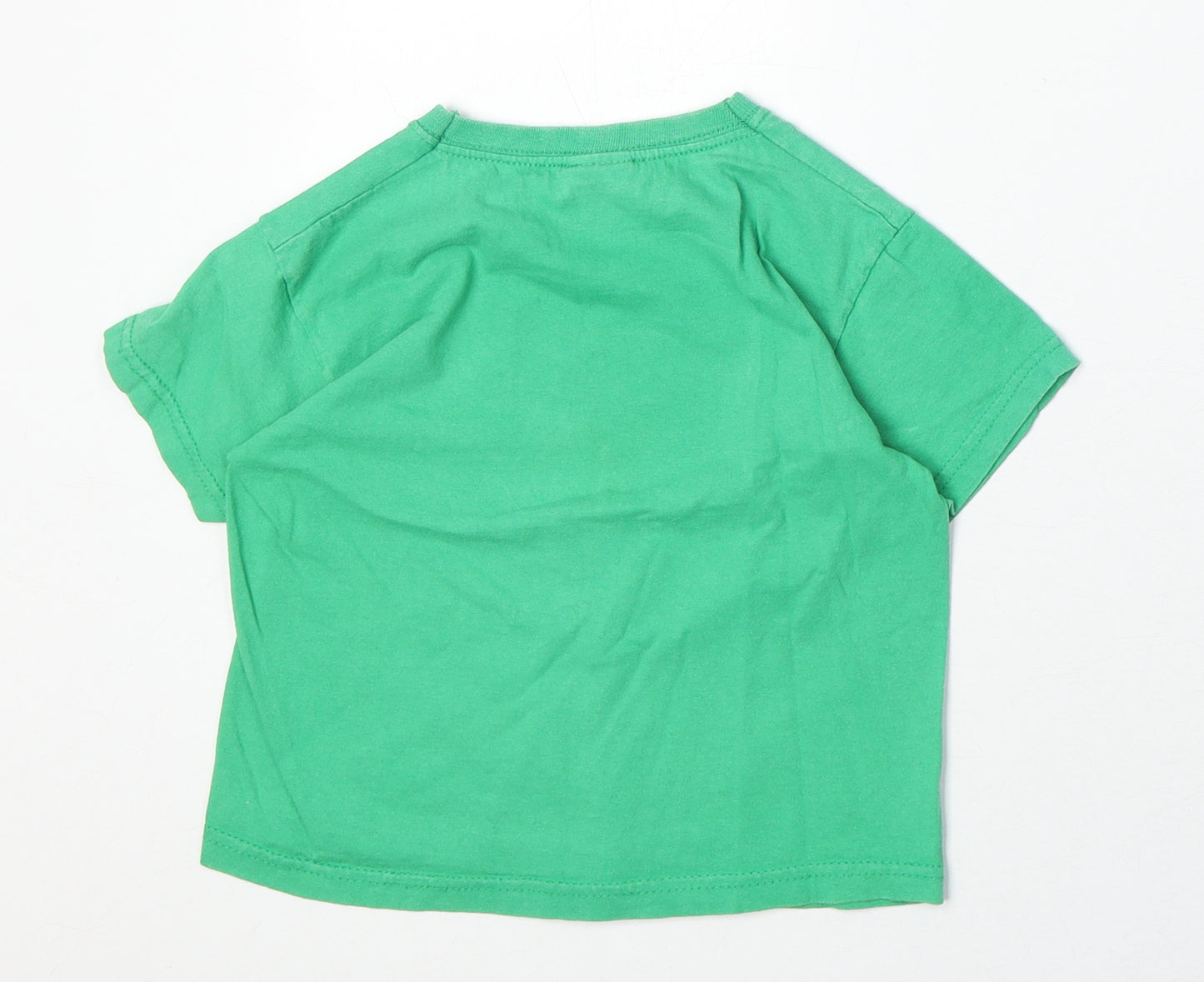 Fruit of the Loom Boys Green 100% Cotton Basic T-Shirt Size 3-4 Years Round Neck Pullover - Bus