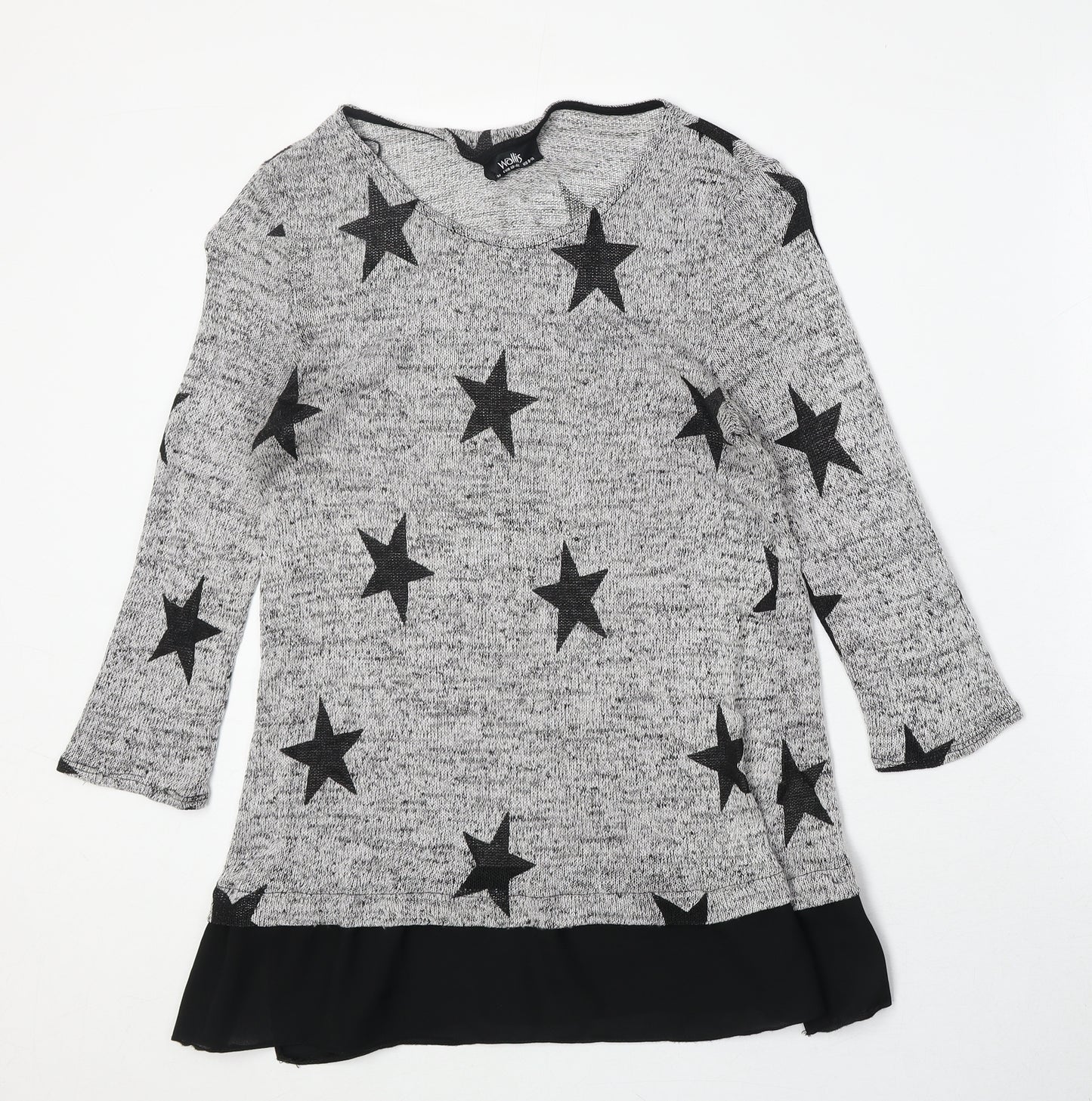 Wallis Womens Grey Round Neck Viscose Pullover Jumper Size M - Star Pattern