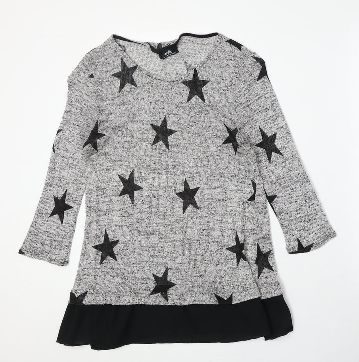 Wallis Womens Grey Round Neck Viscose Pullover Jumper Size M - Star Pattern