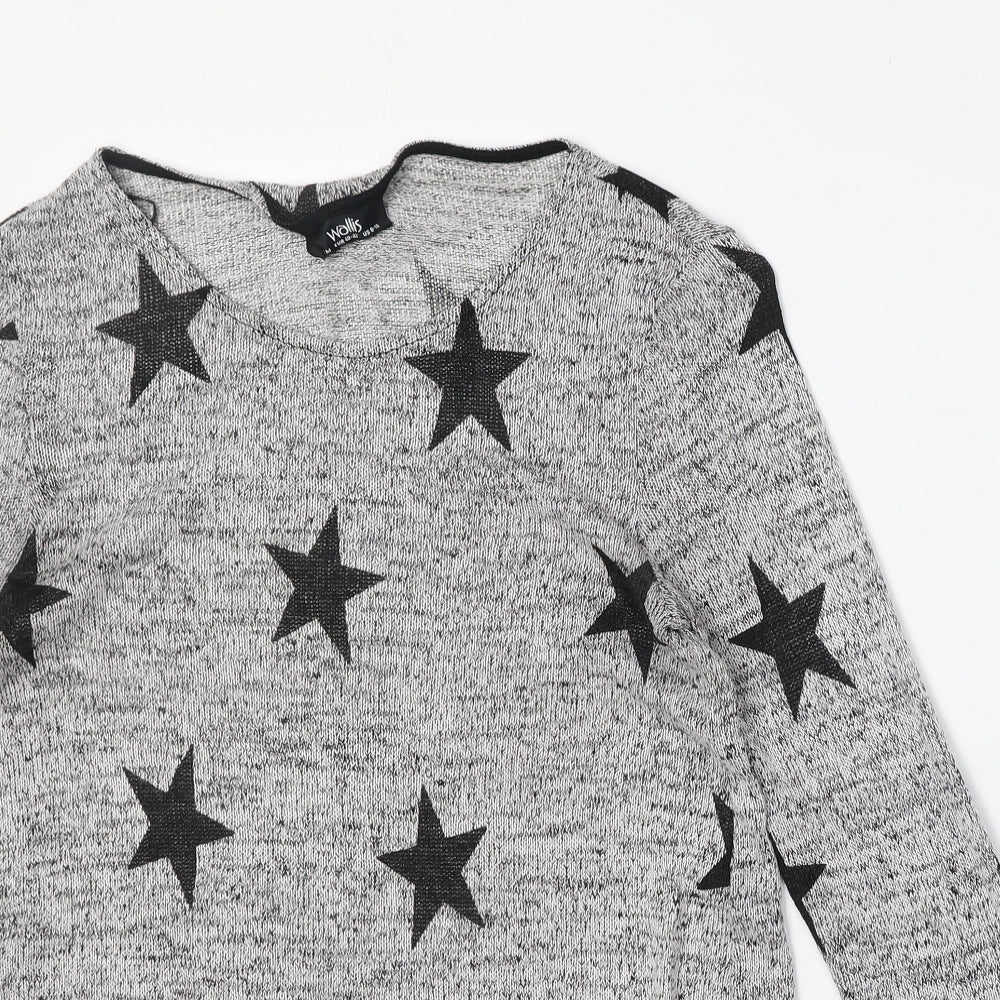 Wallis Womens Grey Round Neck Viscose Pullover Jumper Size M - Star Pattern