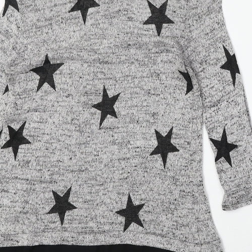 Wallis Womens Grey Round Neck Viscose Pullover Jumper Size M - Star Pattern