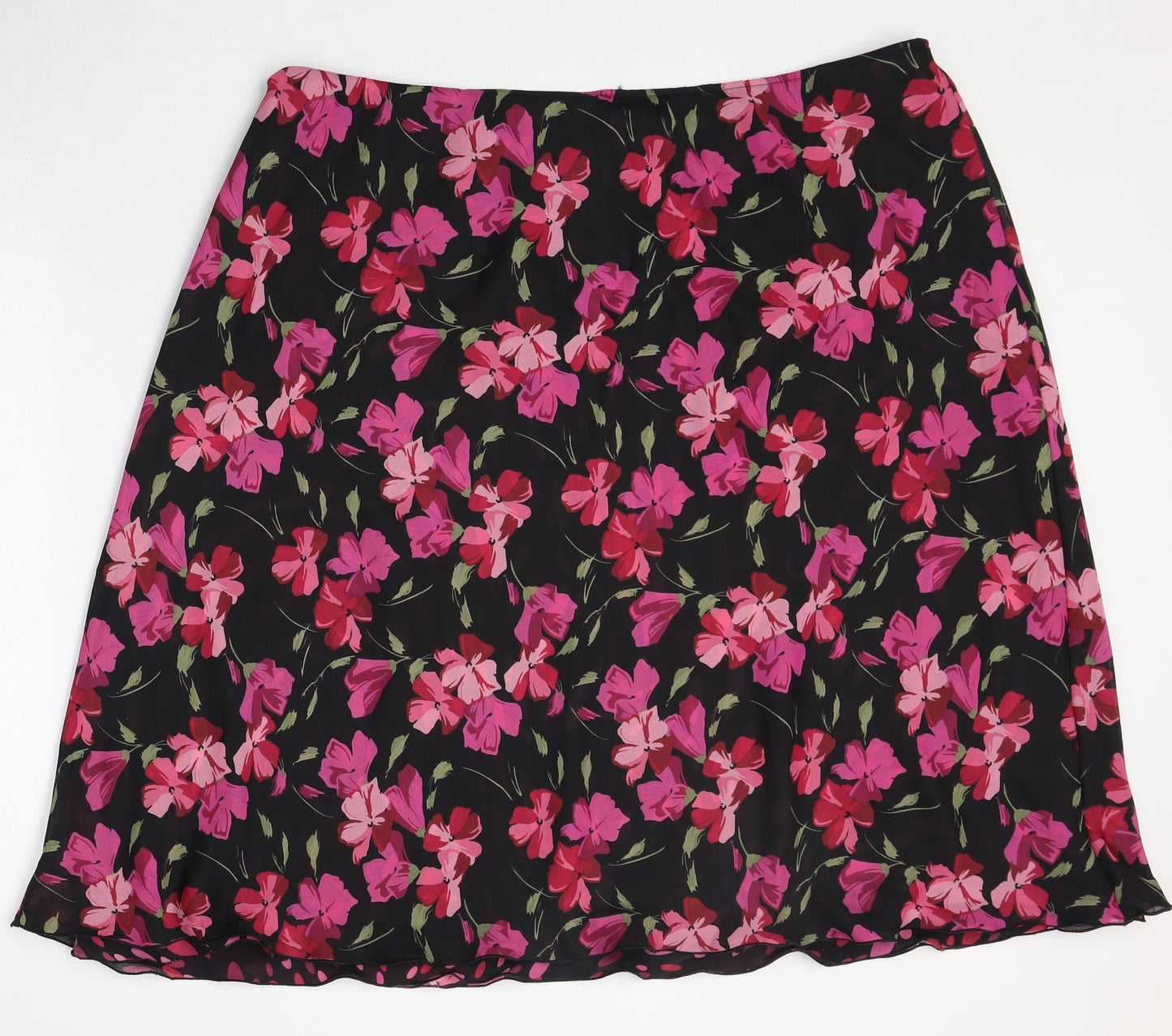 Wardrobe Womens Black Floral Polyester Swing Skirt Size 26