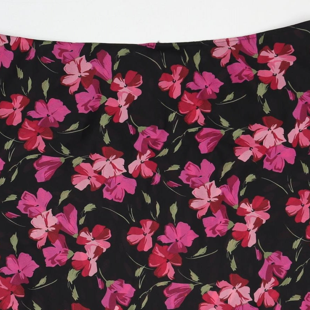 Wardrobe Womens Black Floral Polyester Swing Skirt Size 26