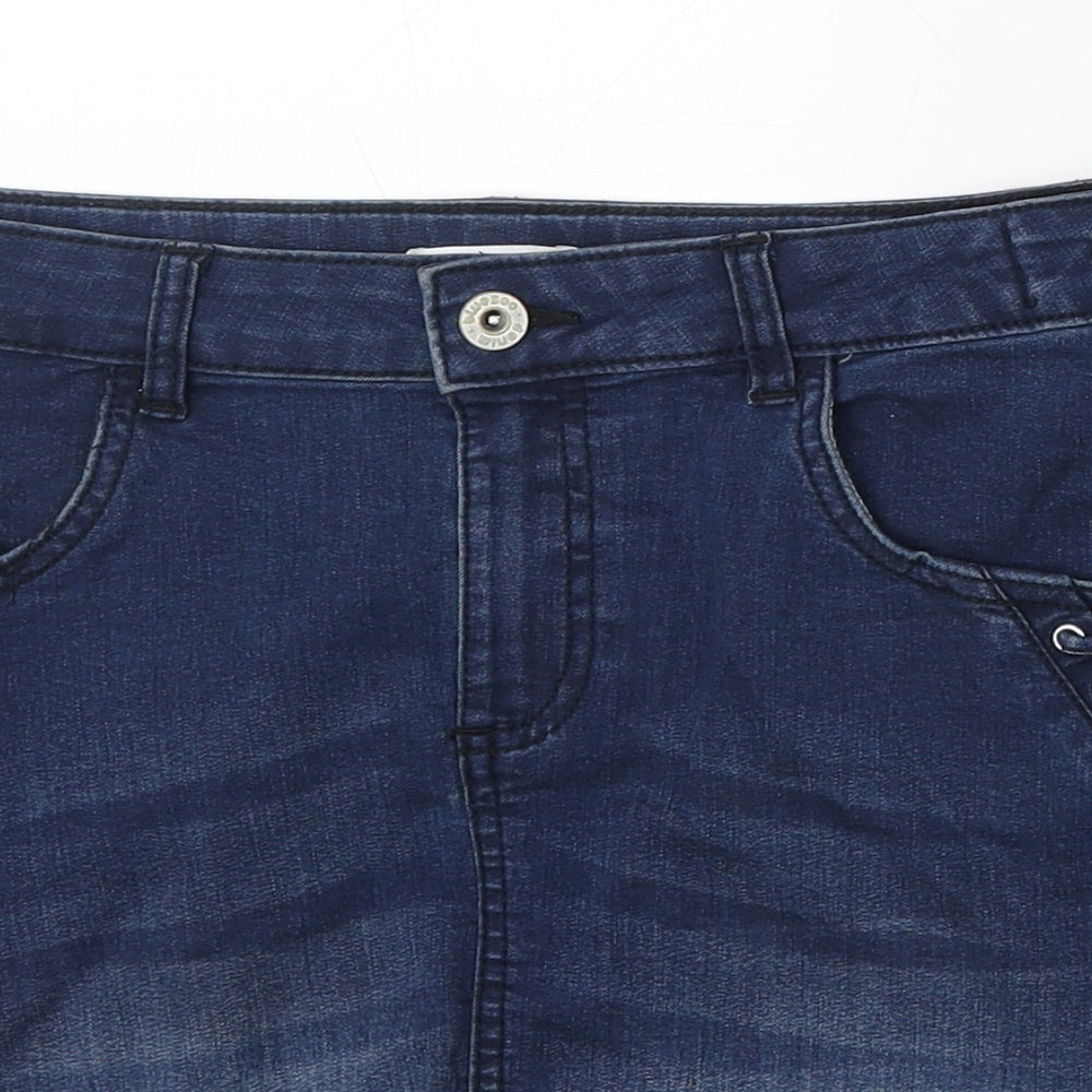 Debenhams Girls Blue Cotton Mini Skirt Size 12 Years Regular Zip - Lace Up Detail