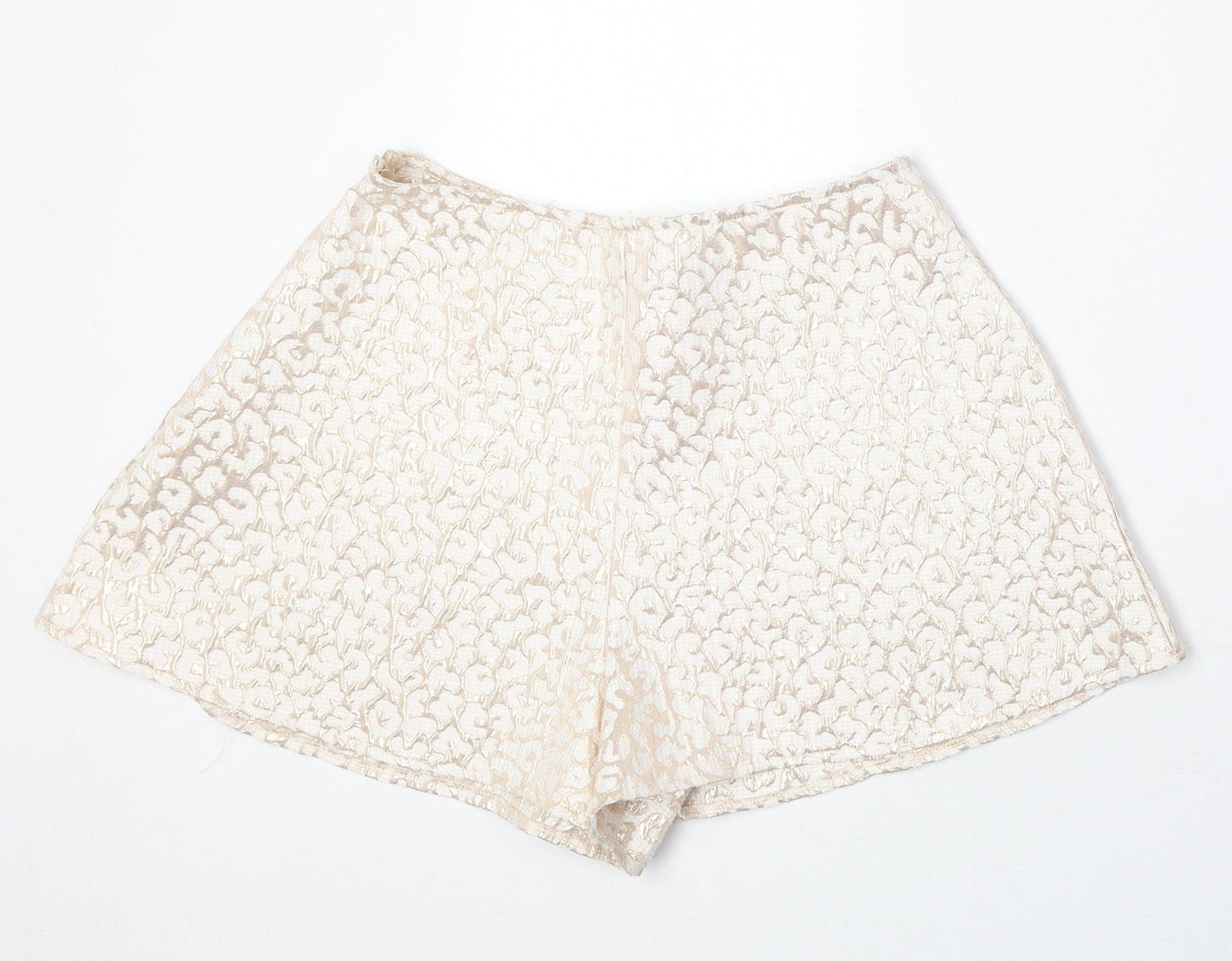 PRETTYLITTLETHING Womens Gold Geometric Polyester Basic Shorts Size 10 Regular Zip
