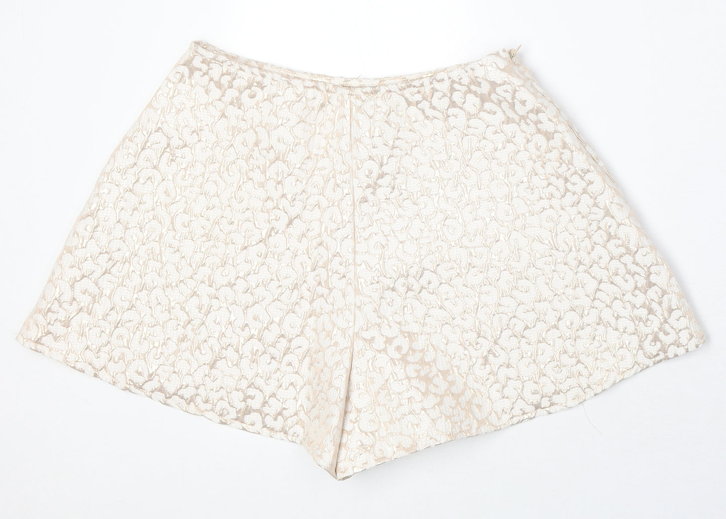 PRETTYLITTLETHING Womens Gold Geometric Polyester Basic Shorts Size 10 Regular Zip