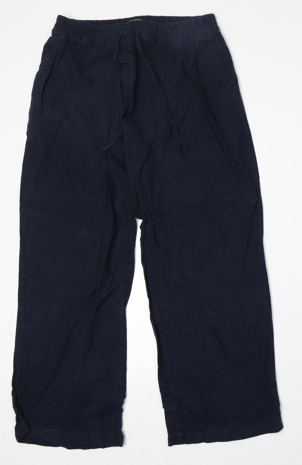 NEXT Womens Blue Linen Trousers Size 12 Regular Drawstring