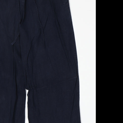 NEXT Womens Blue Linen Trousers Size 12 Regular Drawstring