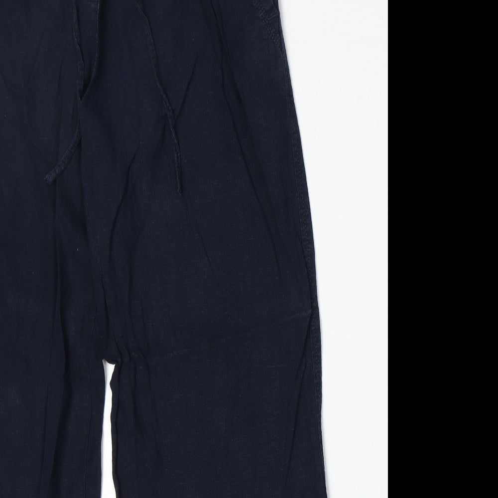 NEXT Womens Blue Linen Trousers Size 12 Regular Drawstring