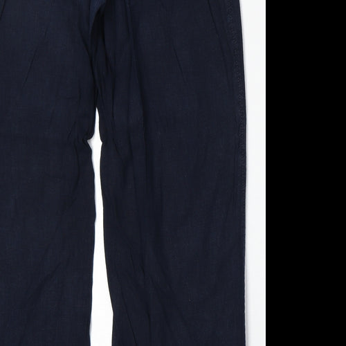 NEXT Womens Blue Linen Trousers Size 12 Regular Drawstring