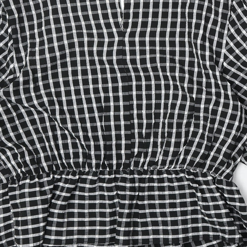 Miss Selfridge Womens Black Check Polyester Basic Blouse Size 12 Round Neck