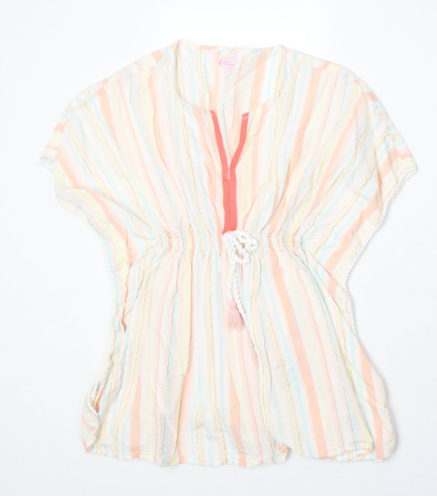 Sweet Pineapple Womens Multicoloured Striped 100% Cotton Tunic Blouse Size L Scoop Neck