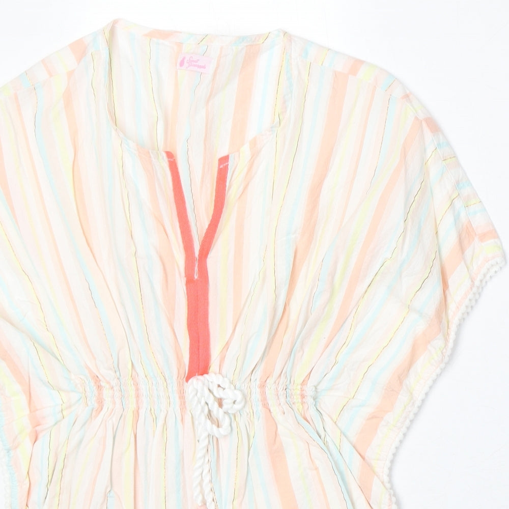 Sweet Pineapple Womens Multicoloured Striped 100% Cotton Tunic Blouse Size L Scoop Neck
