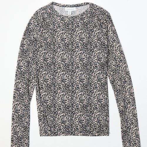 Topshop Womens Brown Animal Print Polyester Basic T-Shirt Size 12 Round Neck - Cheetah Print