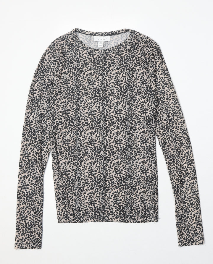 Topshop Womens Brown Animal Print Polyester Basic T-Shirt Size 12 Round Neck - Cheetah Print