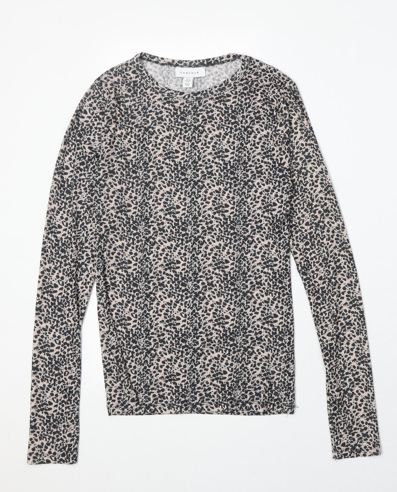 Topshop Womens Brown Animal Print Polyester Basic T-Shirt Size 12 Round Neck - Cheetah Print