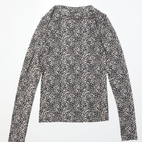 Topshop Womens Brown Animal Print Polyester Basic T-Shirt Size 12 Round Neck - Cheetah Print