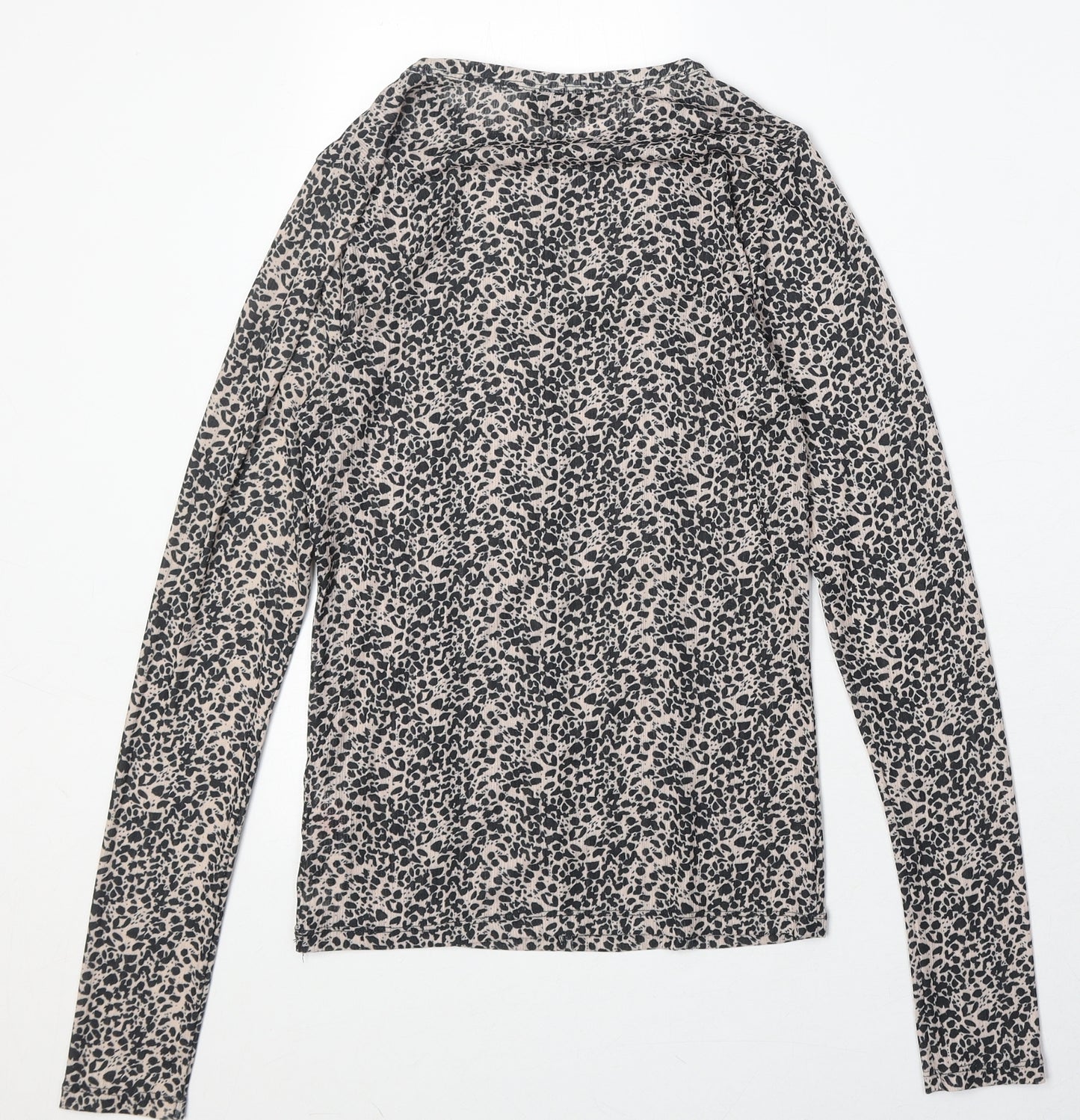 Topshop Womens Brown Animal Print Polyester Basic T-Shirt Size 12 Round Neck - Cheetah Print