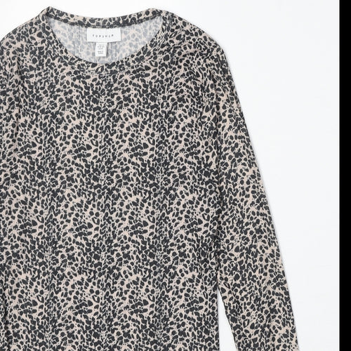 Topshop Womens Brown Animal Print Polyester Basic T-Shirt Size 12 Round Neck - Cheetah Print