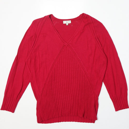 CC Womens Pink V-Neck Viscose Pullover Jumper Size L