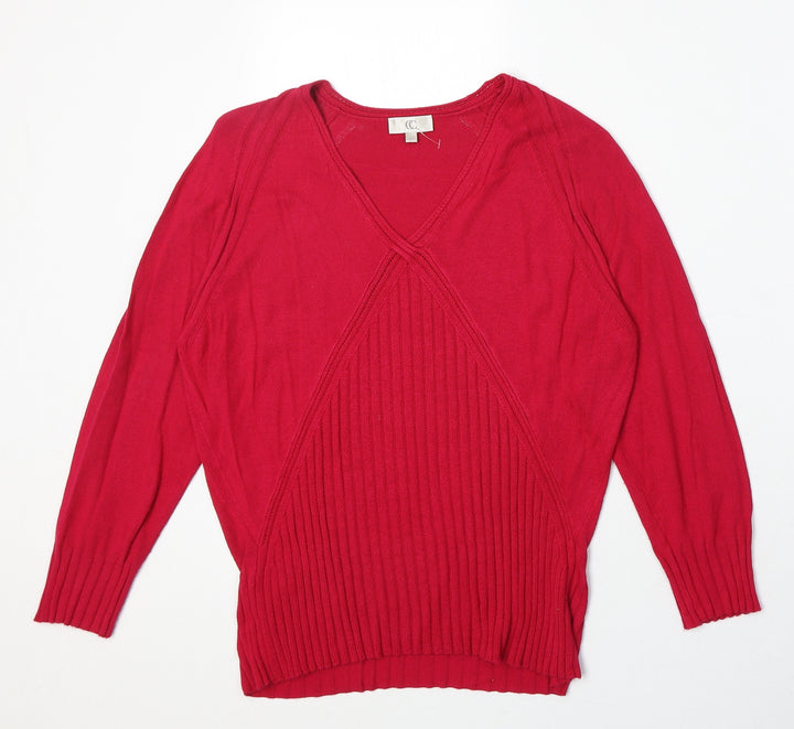 CC Womens Pink V-Neck Viscose Pullover Jumper Size L