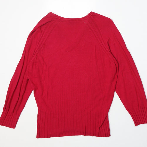 CC Womens Pink V-Neck Viscose Pullover Jumper Size L