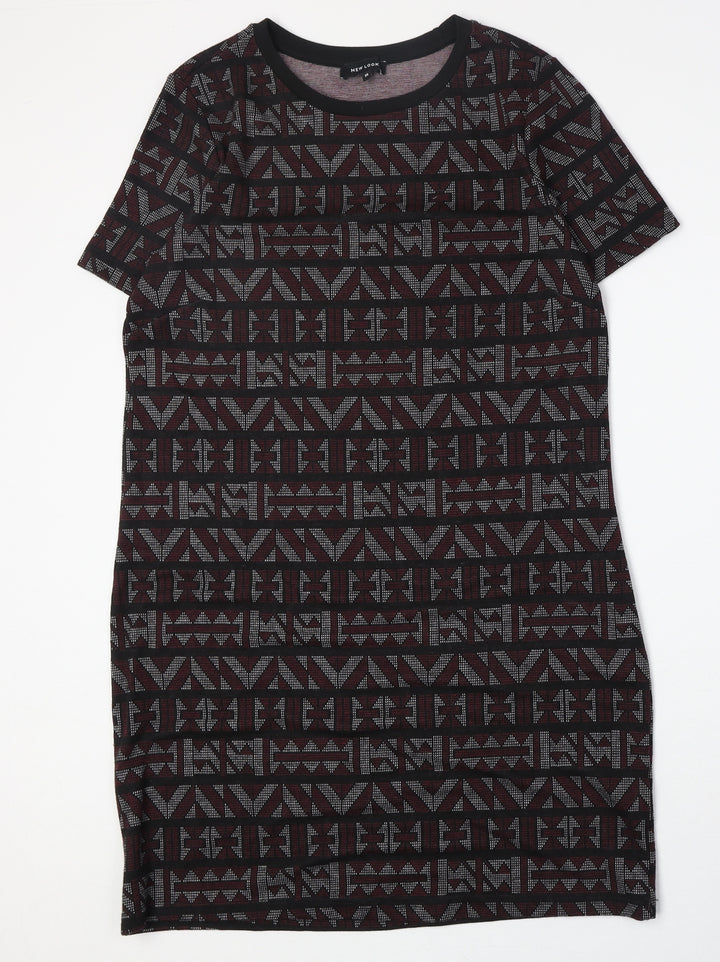 New Look Womens Multicoloured Geometric Polyester A-Line Size 14 Round Neck Pullover