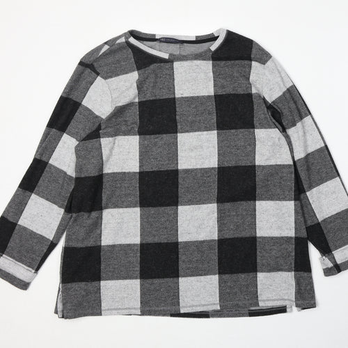 Marks and Spencer Womens Grey Round Neck Check Polyester Pullover Jumper Size 20