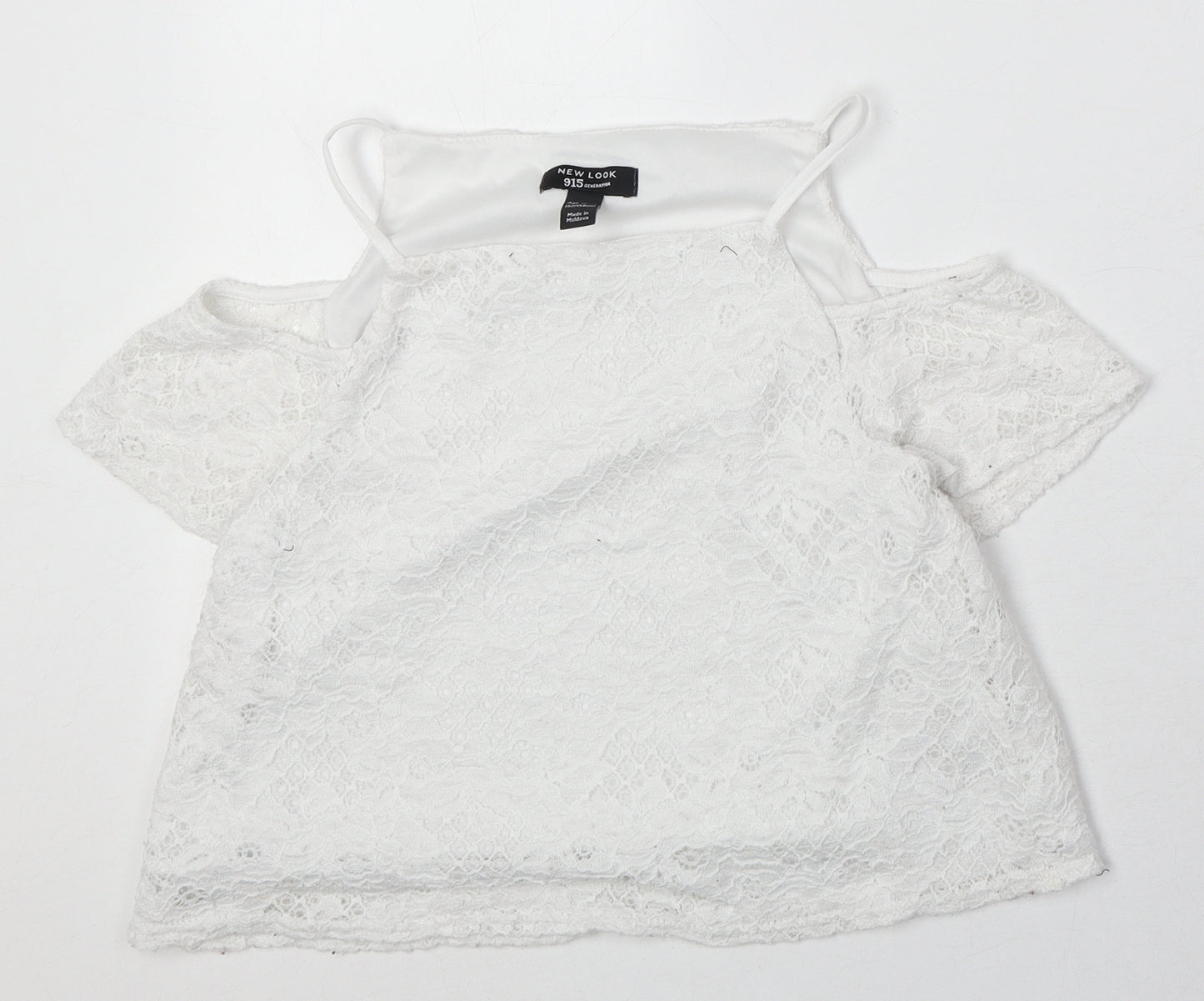 New Look Girls Ivory Nylon Pullover Blouse Size 12-13 Years Square Neck Pullover - Cold Shoulder