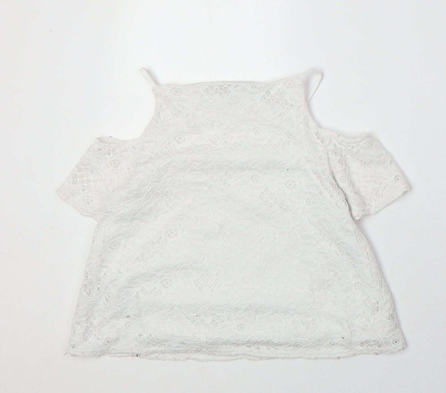 New Look Girls Ivory Nylon Pullover Blouse Size 12-13 Years Square Neck Pullover - Cold Shoulder