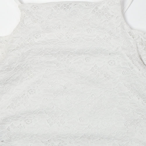 New Look Girls Ivory Nylon Pullover Blouse Size 12-13 Years Square Neck Pullover - Cold Shoulder