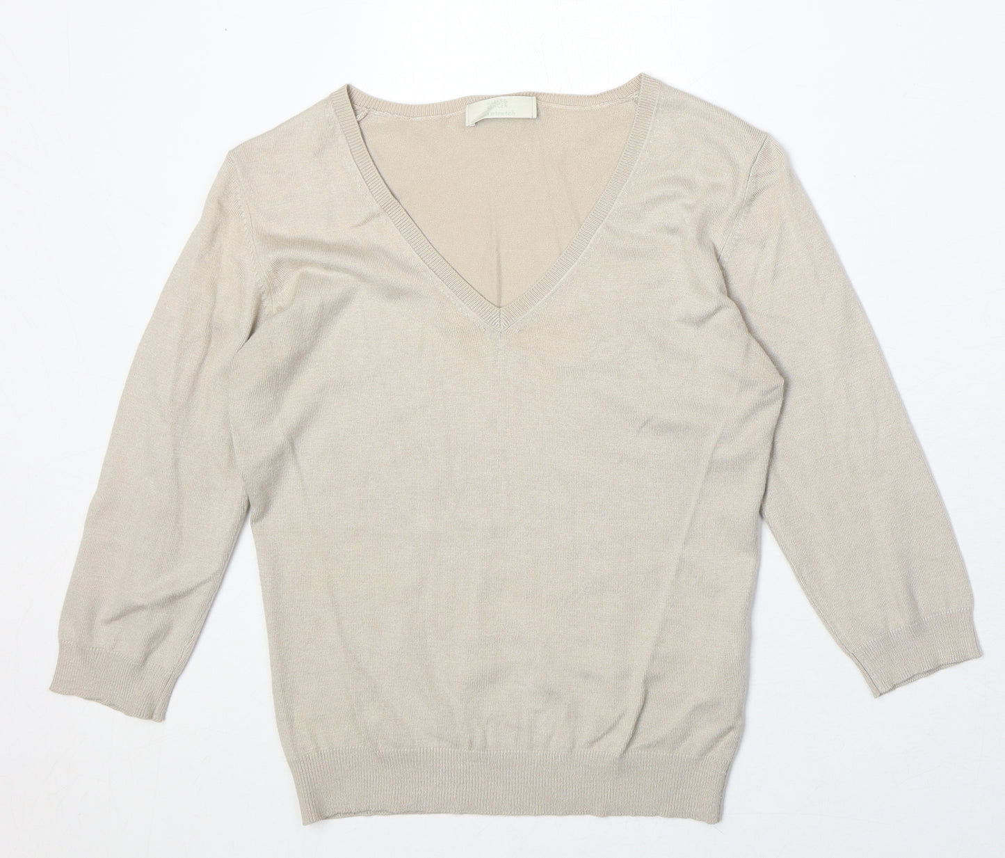 Marks and Spencer Womens Beige V-Neck Viscose Pullover Jumper Size 12