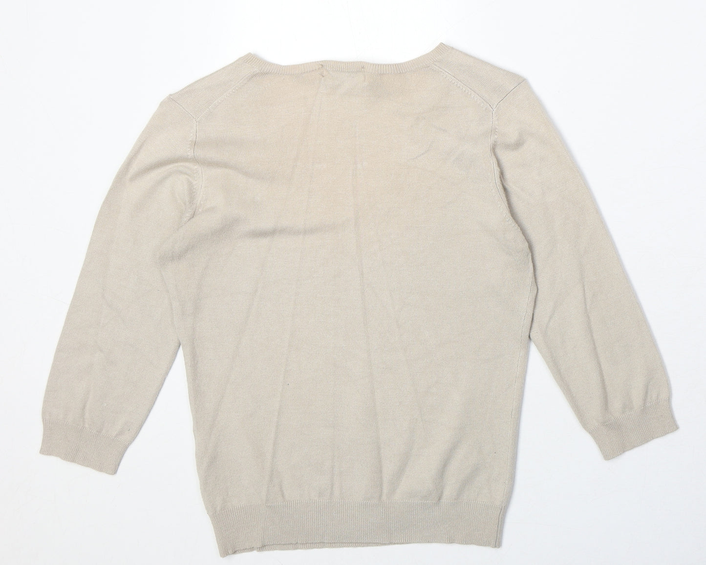 Marks and Spencer Womens Beige V-Neck Viscose Pullover Jumper Size 12