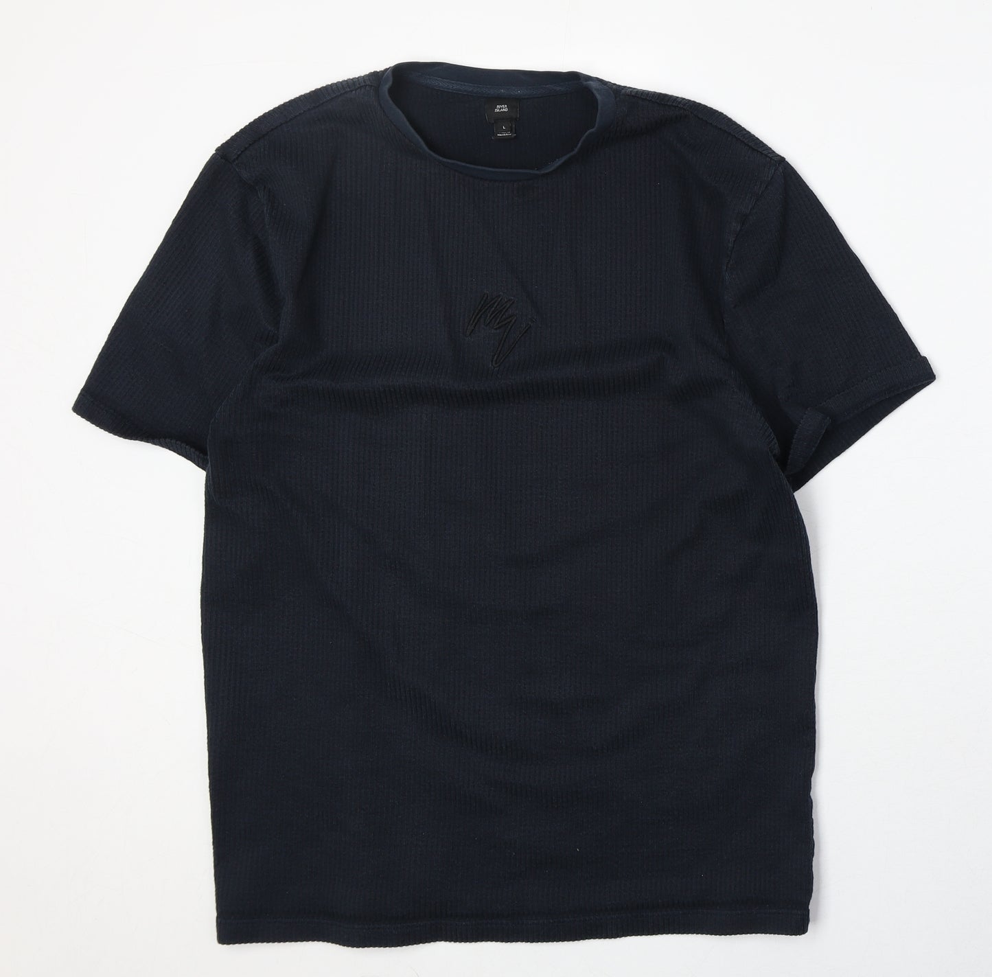 River Island Mens Blue Cotton T-Shirt Size L Round Neck
