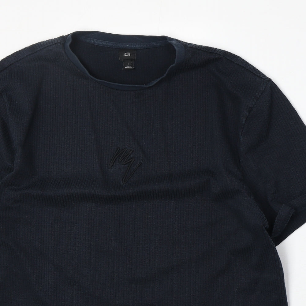 River Island Mens Blue Cotton T-Shirt Size L Round Neck