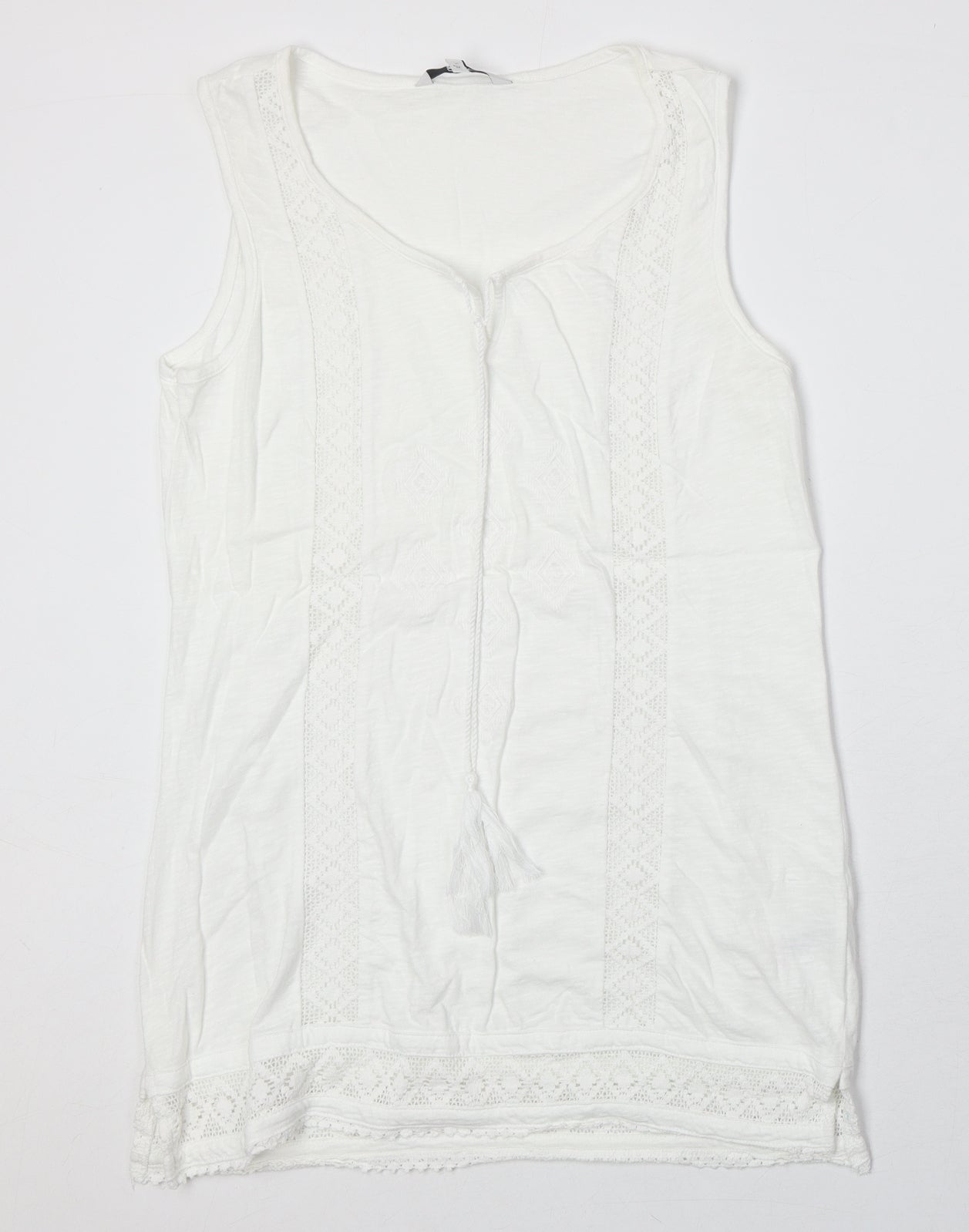 NEXT Womens Ivory 100% Cotton Basic Tank Size 10 Scoop Neck