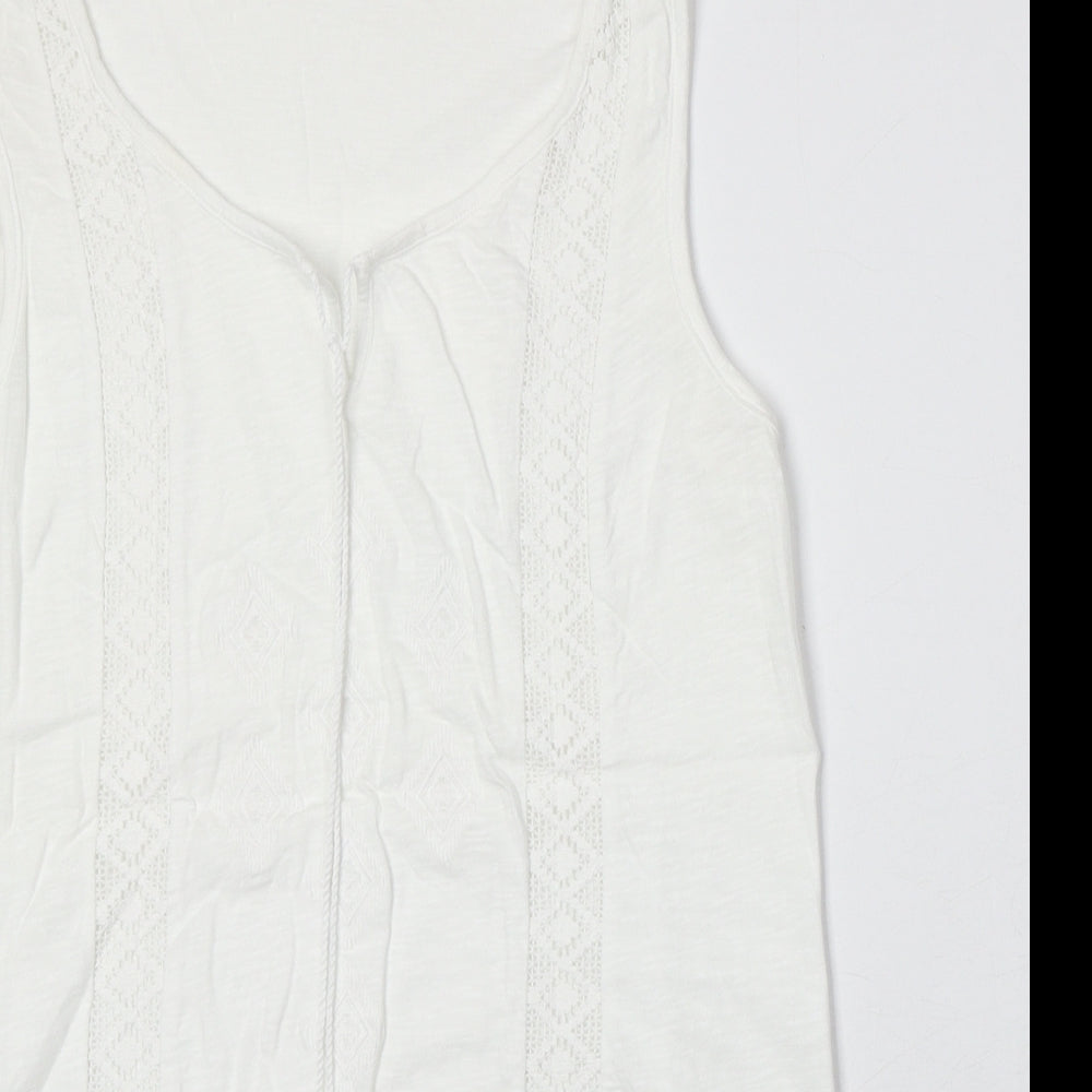 NEXT Womens Ivory 100% Cotton Basic Tank Size 10 Scoop Neck