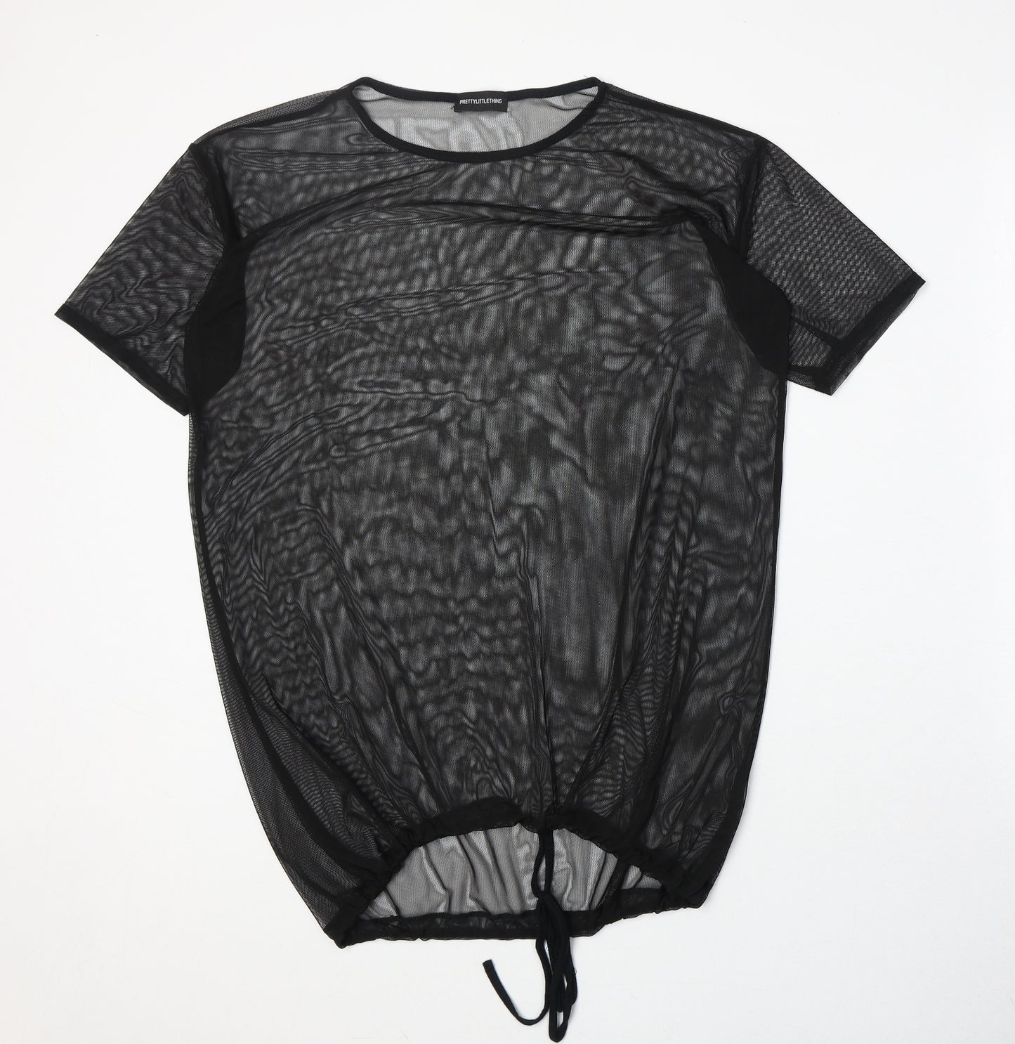 PRETTYLITTLETHING Womens Black Polyester Basic T-Shirt Size 6 Round Neck