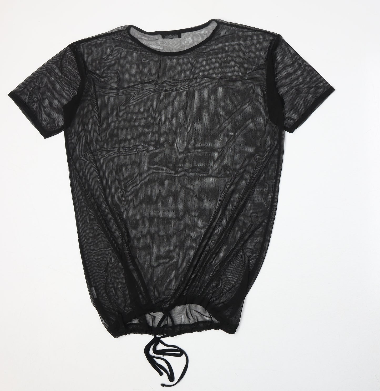 PRETTYLITTLETHING Womens Black Polyester Basic T-Shirt Size 6 Round Neck