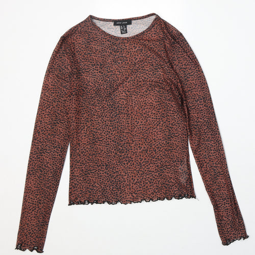 New Look Womens Brown Animal Print Polyester Basic T-Shirt Size 8 Round Neck - Cheetah Print