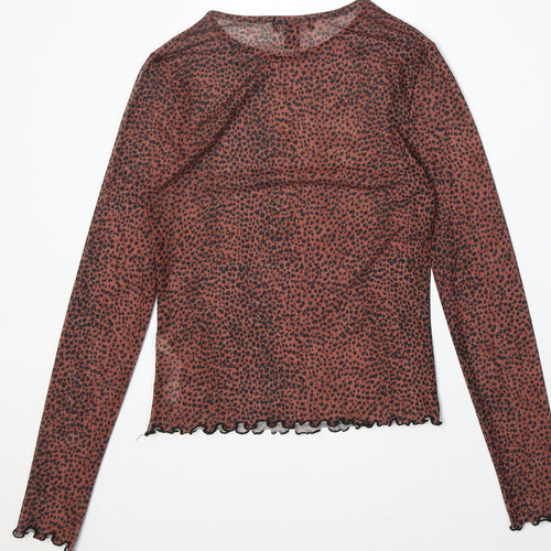 New Look Womens Brown Animal Print Polyester Basic T-Shirt Size 8 Round Neck - Cheetah Print