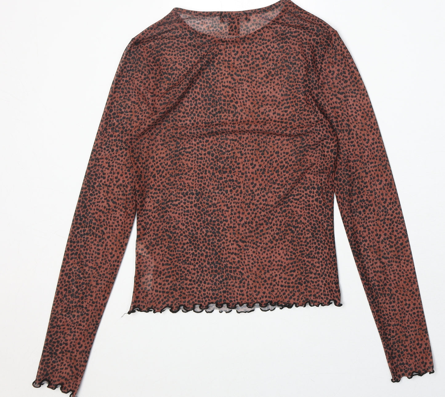 New Look Womens Brown Animal Print Polyester Basic T-Shirt Size 8 Round Neck - Cheetah Print