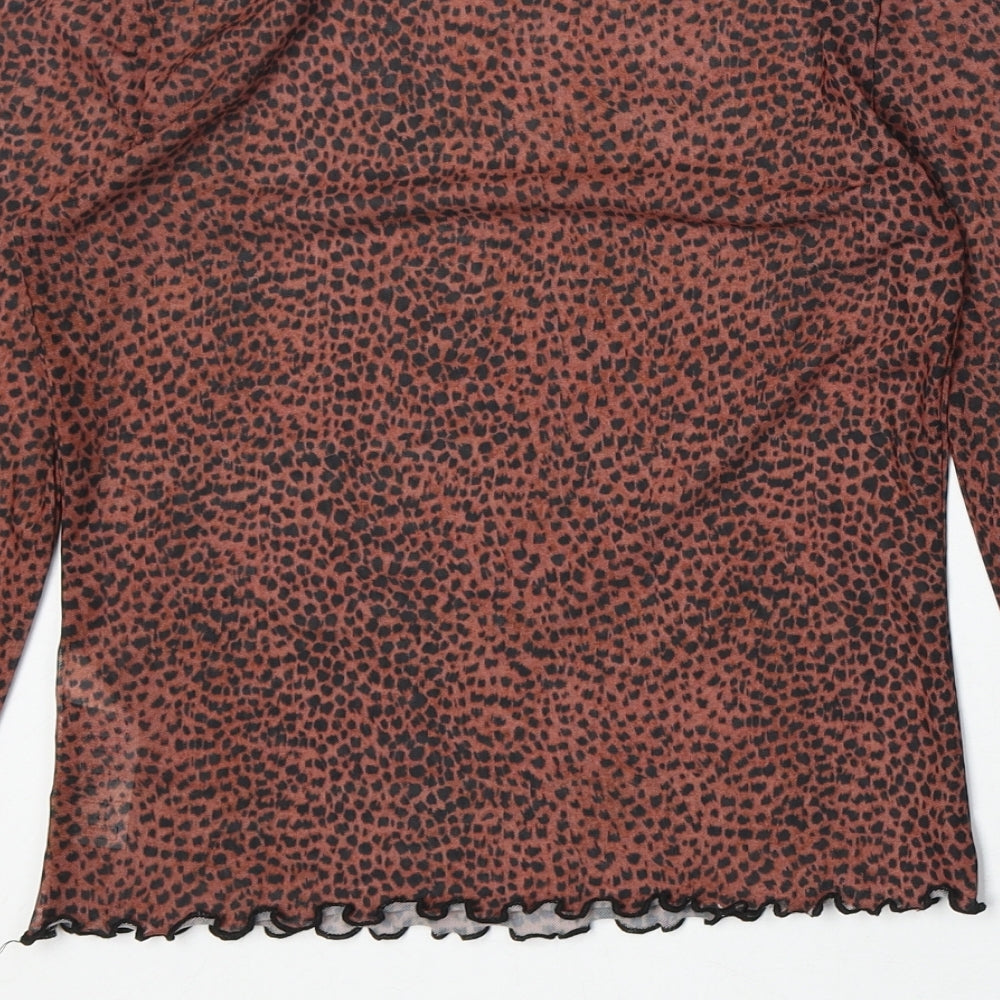 New Look Womens Brown Animal Print Polyester Basic T-Shirt Size 8 Round Neck - Cheetah Print