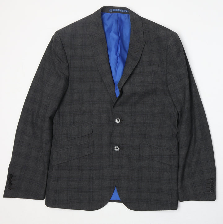 Marks and Spencer Mens Grey Plaid Polyester Jacket Suit Jacket Size 38 Regular