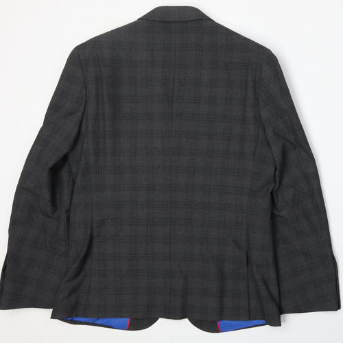 Marks and Spencer Mens Grey Plaid Polyester Jacket Suit Jacket Size 38 Regular