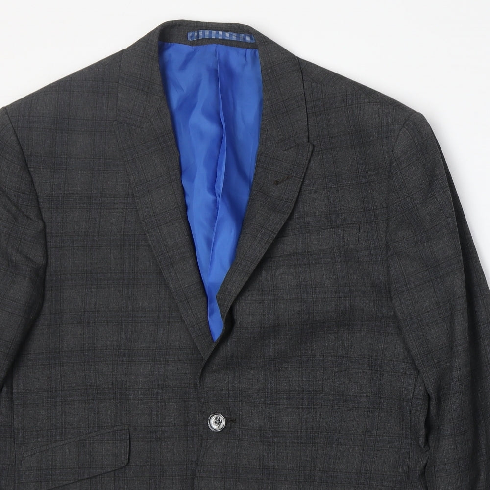 Marks and Spencer Mens Grey Plaid Polyester Jacket Suit Jacket Size 38 Regular