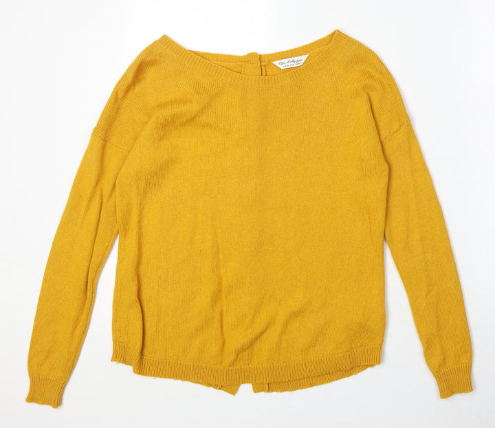 Miss Selfridge Womens Yellow Boat Neck Viscose Pullover Jumper Size 8